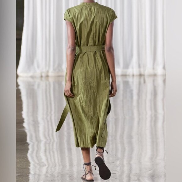 Zara Green v neck button button shirt maxi cotton dress Sz XS - Picture 3 of 15